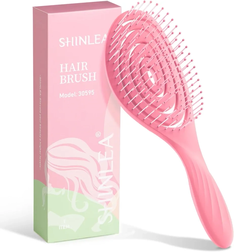 Detangle Hair Brush, Detangling Wet & Dry Spiral Hairbrush for Women, Men, kids, Vented Detangler for Blow Drying, Glide Through Tangles For All Hair Types (Pink)