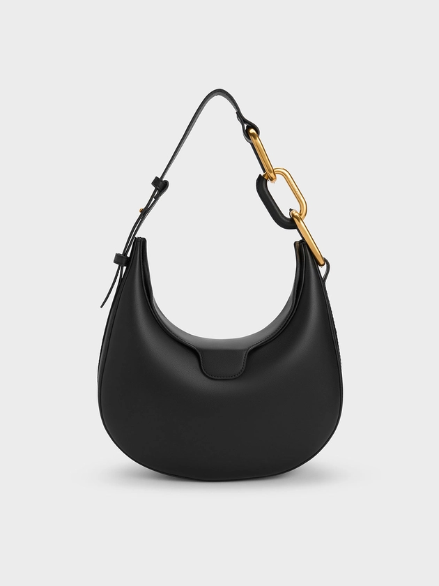 Black Kora Metallic-Accent Moon Bag | CHARLES & KEITH UK