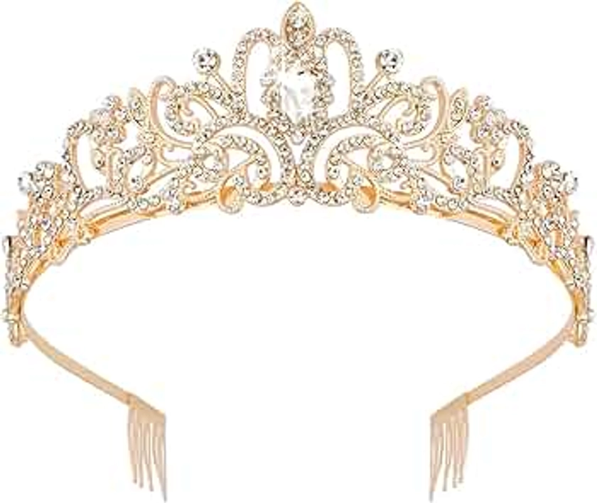 Didder Gold Crystal Tiara Crown Headband Princess Elegant Crown with combs for Women Girls Bridal Wedding Prom Birthday Party