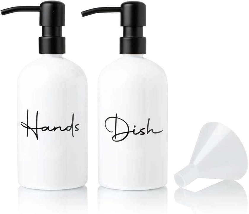 Amazon.com: Alora Hand Soap Dispenser and Liquid Dish Soap Dispenser for Kitchen Sink - Set of 2 - Black Metal Pumps - Reusable Plastic Bottle with Easy to Read Lettering - Countertop Replacement Refill : Beauty & Personal Care