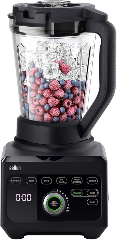 Braun PowerBlend 9 JB9040BK, Jug Blender with Unique Triangular Tritan Jug, 10 Speed + Pulse Function, PrecisionEdge Blade, Clean Program, 1600W, Black