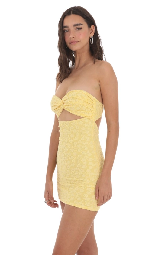 Textured Floral Cutout Dress in Yellow | LUCY IN THE SKY
