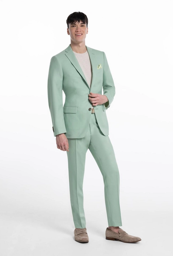 Custom Suits Made For You - Knotting Birdseye Light Sage Suit | INDOCHINO