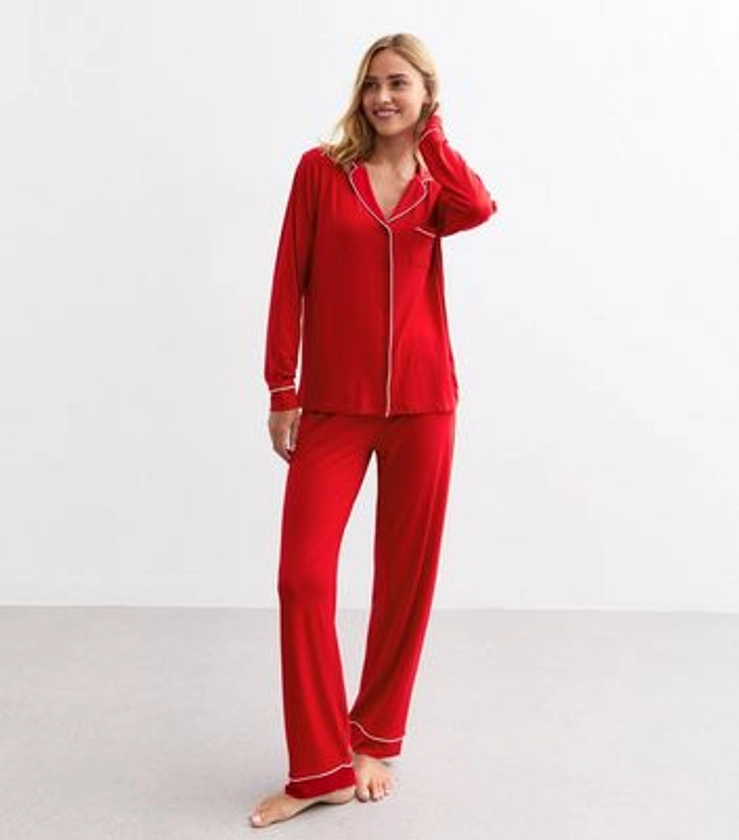 Red Jersey Shirt Trouser Pyjama Set