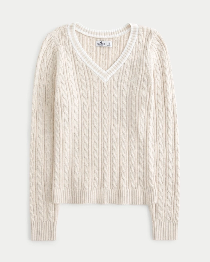 Women's Cable-Knit Icon V-Neck Sweater | Women's Tops | HollisterCo.com