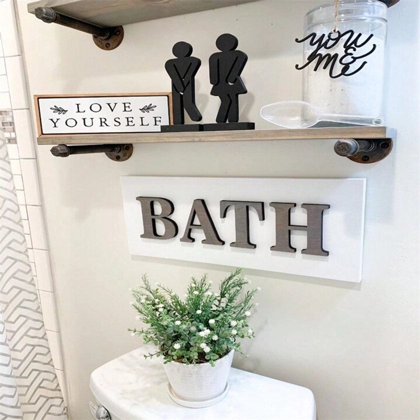 Set Of 2 Standing Bathroom Sign People Laser Cut Restroom Men & Women Bathroom Decor, Boys, Girls Bath Sign