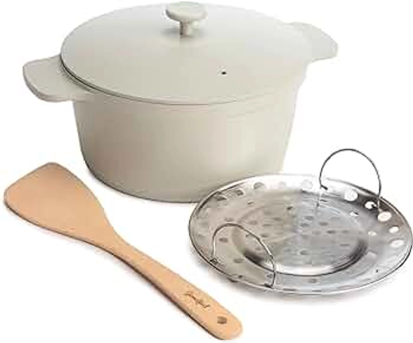 Goodful All-In-One Pot, Multilayer Nonstick, High Performance Cast Dutch Oven With Matching Lid, Roasting Rack And Turner, Made Without PFOA, Dishwasher Safe Cookware, 4.7-Quart, Linen