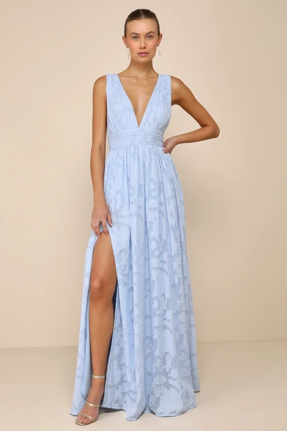 Sweet Sophistication Light Blue Burnout Floral Maxi Dress