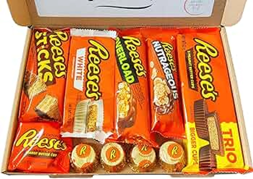 Reeses American Chocolate Gift Box | Reese's Peanut Butter Chocolate Hamper | Reese American Candy Gift Set Selection | Chocolate Letterbox Friendly Gift Box | Chocolate Gift for Reeses Lovers