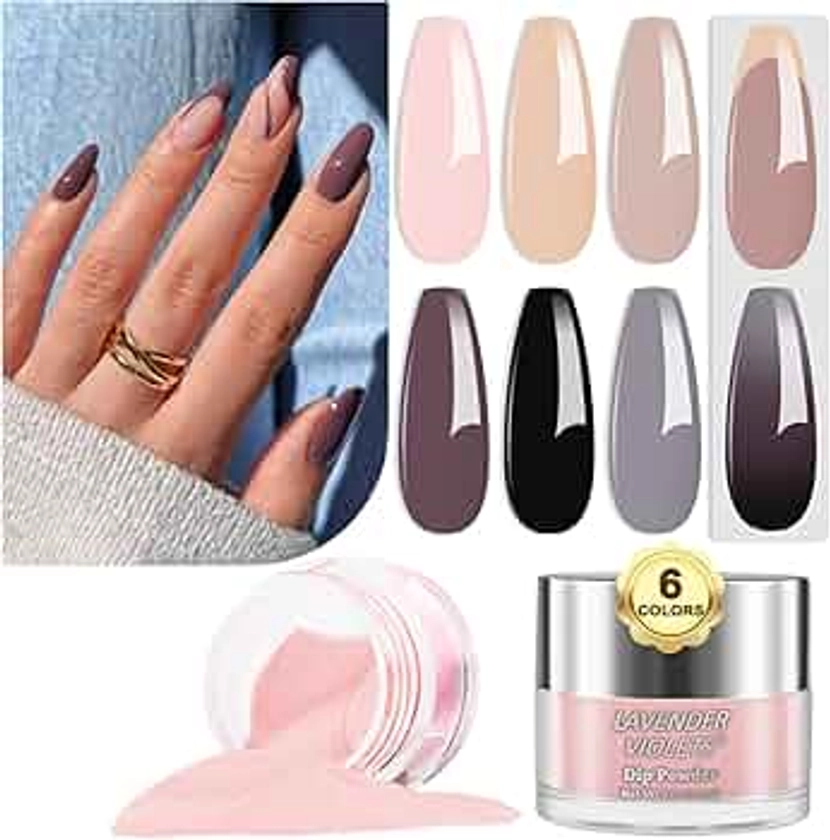 Lavender Violets 14g x 6 colours Dip Powder French Nail Art Light Pink Coffee Nude Grey Black All Season Warm Colour Manicure Dipping Nail Powder Large Capacity DIY Salon Design J210