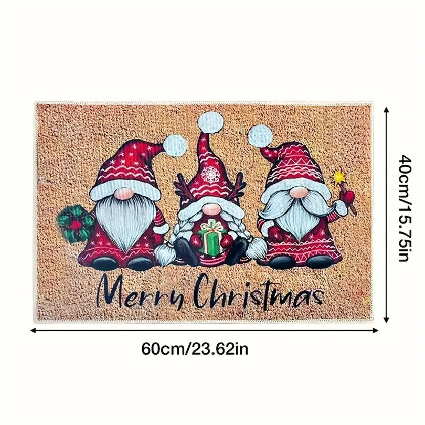 1pc Christmas Gnome Welcome Doormat, Washable Low Pile Indoor Outdoor Entrance Mat, Non-slip Rubber Backing Absorbent Bath Mat, RV Mat, Farmhouse Funny Kitchen Rugs, Suitable For Bathroom Kitchen Ect.