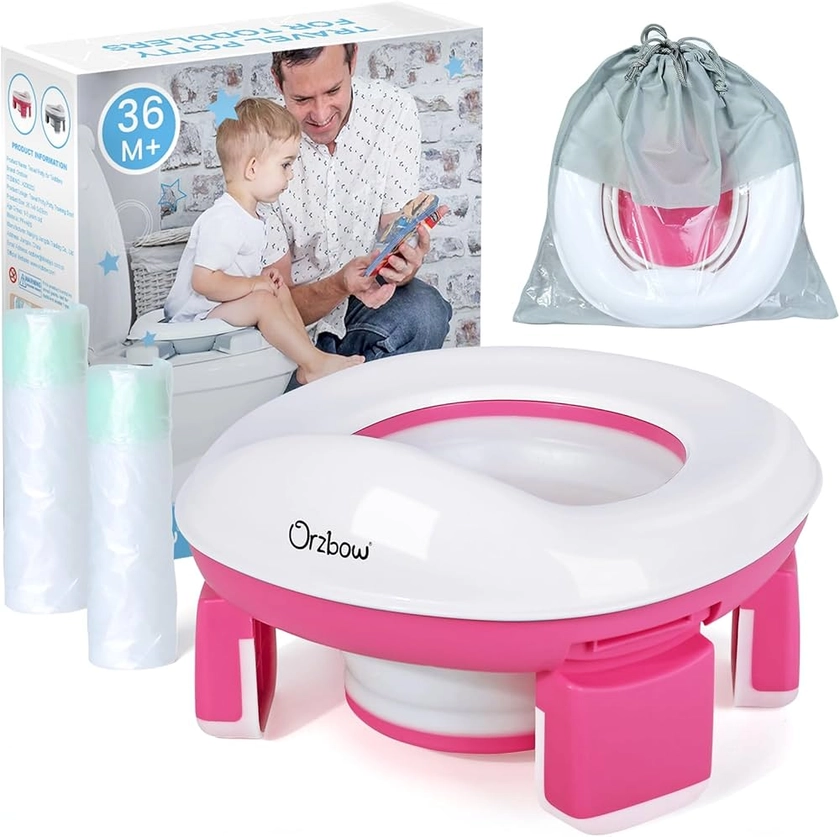 Orzbow Travel Potty for Toddlers,Portable Potty Training Toilet Seat with 4 Legs,Foldable Kids Toilet Seat with 40pcs Potty Bags,Detachable Carry Baby Potty with Splash Guard for Toddlers (Pink) : Amazon.co.uk: Baby Products