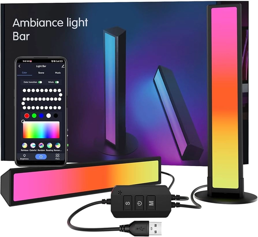 Smart RGB LED Light Bars Color Changing Rainbow TV Ambient Backlight Streamer Gaming Light with Music Sync, Scene DIY for PC, TV, Room Decoration