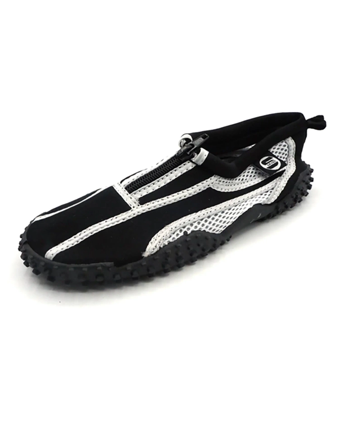 Womens Aqua Sock Wave Water Shoes with Zipper- Waterproof Slip-Ons for Pool, Beach and Sports, Black/White, Size: 10, S7