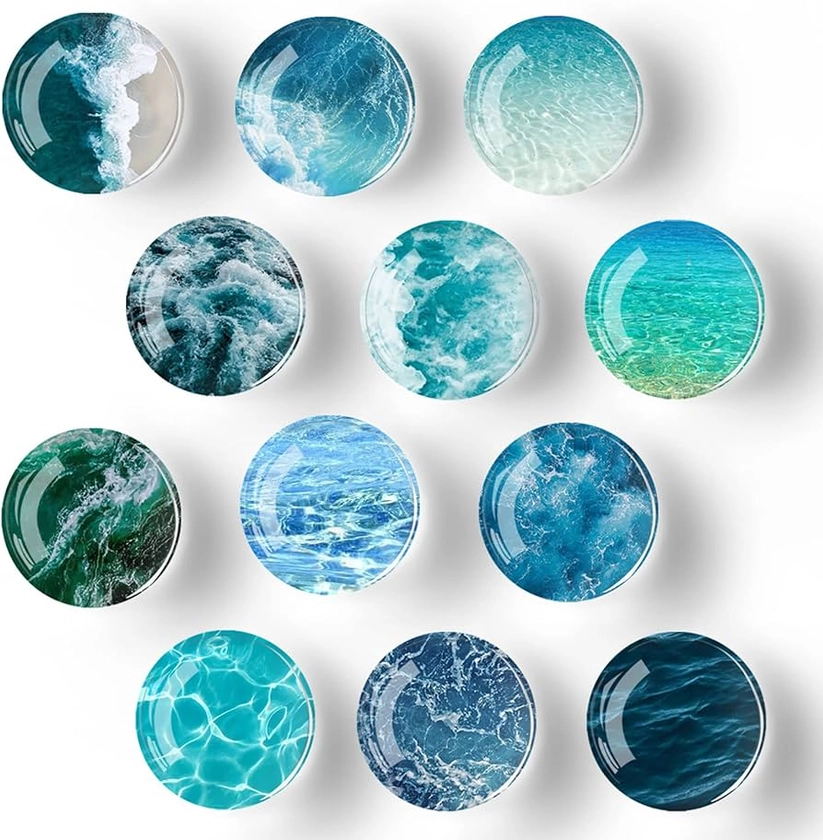 Fridge Magnets for Adults 12 Pcs Decorative Glass Refrigerator Magnets Cute Colorful Strong Magnets for Fridge Dishwasher Classroom Whiteboard School Lockers (Ocean)