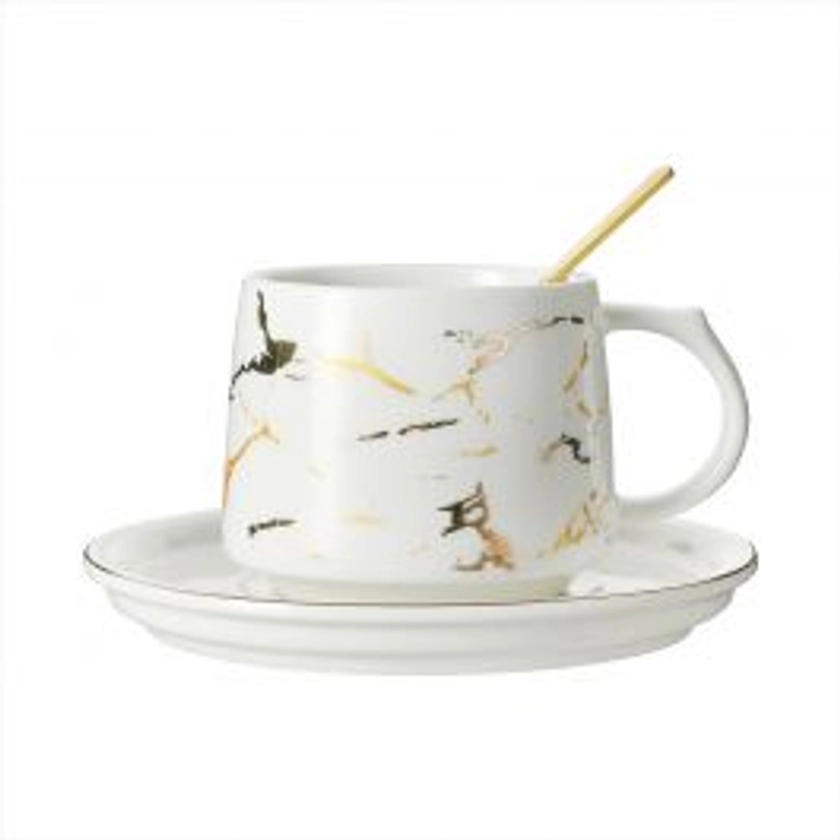Marble Cup & Saucer - White