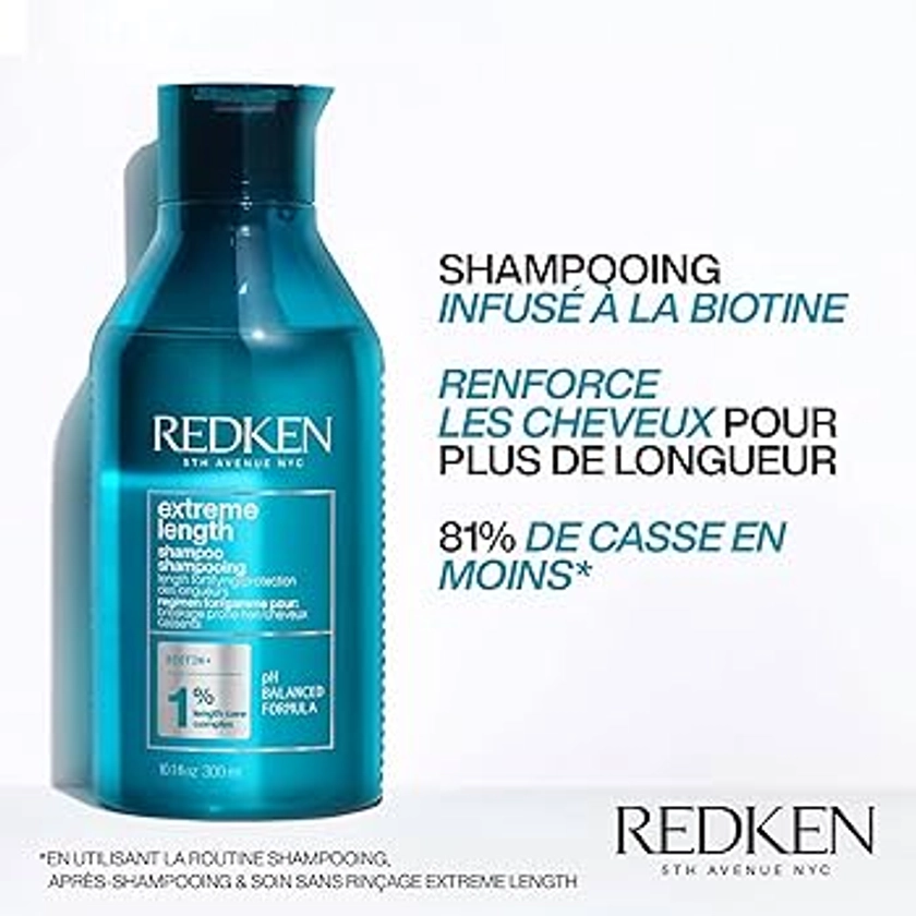 Redken, Shampoing Fortifiant pour Cheveux Longs, Biotine & Huile de Ricin, Extreme Length, 300 ml