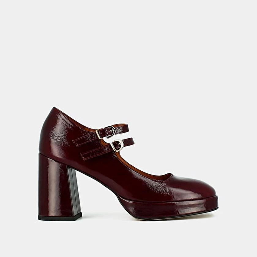 Jonak Women Babies with double straps and platforms in burgundy pleated patent