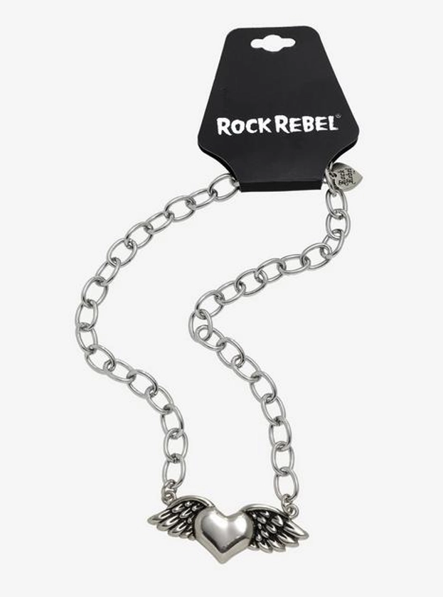 Rock Rebel Winged Heart Necklace | Hot Topic