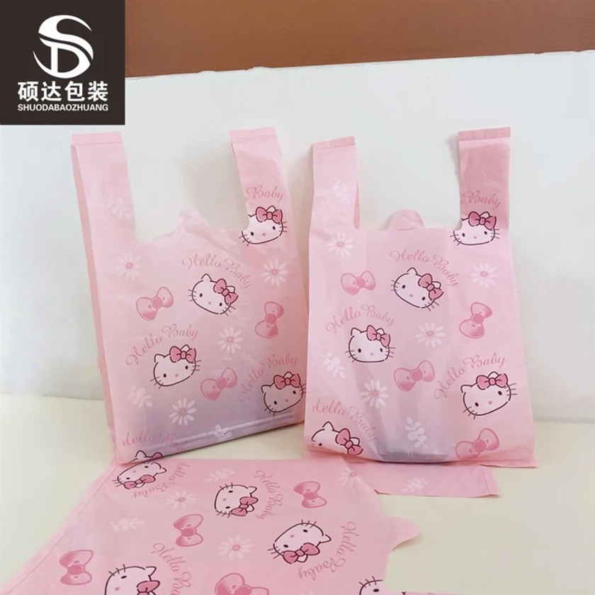 50PCs Kawaii Sanrio Hello Kitty Plastic Bags Cute Cartoon Hello Kitty Packing Bag Baking Bread Snack Gift Vest Bag Stationery - AliExpress 