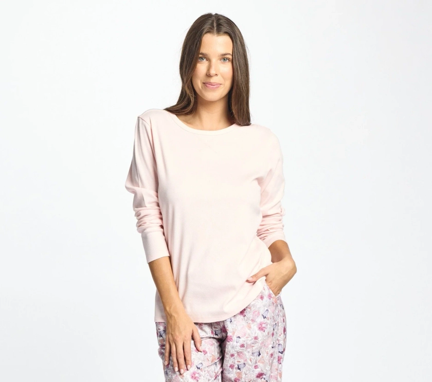 100% Cotton Rib Long Sleeve Top - Pink