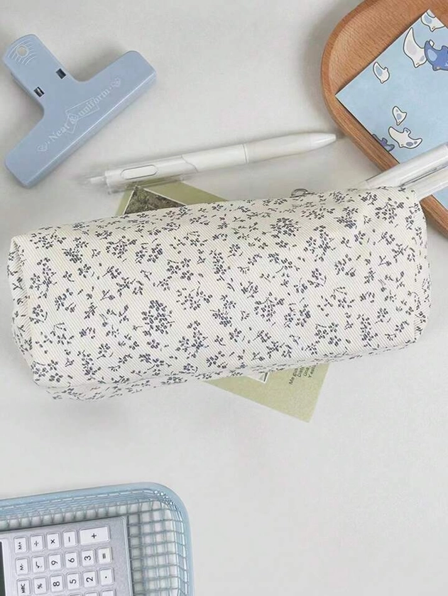 Small Fresh Floral Print Pencil Case, Ins Style High-Value Student Desktop Stationery Storage Bag, Natural Style Makeup Bag