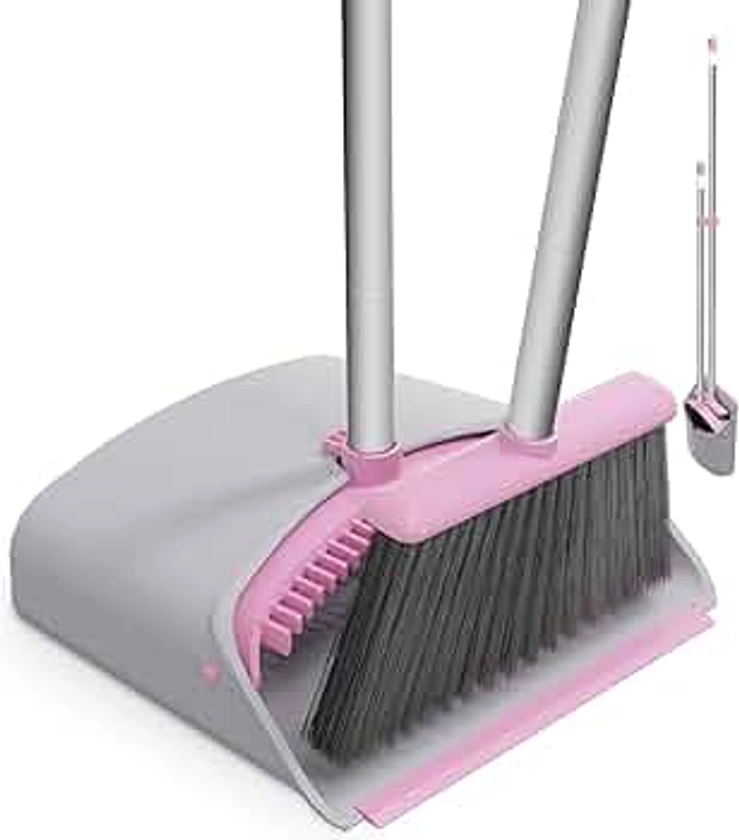 Pink Broom with Dustpan Combo Set Stand Up Small Broom and Dustpan Set Pink Kitchen Dust Pan and Brush Set Housewarming Gift for Women