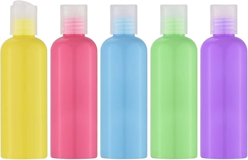 3.4 oz Travel Bottles for Toiletries, Empty Travel Size Containers Tsa Approved, 5PCS Small Plastic Shampoo Bottles with Labels (100ml)