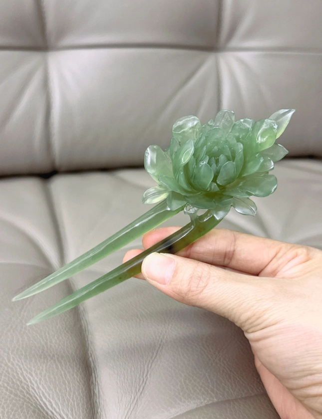Peony Flower Jade Hair Pin Stick, Untreated Natrual Jade, Peony Jade Hair Stick, With Certificate, Antique Jade Hairpin, Hand Carved Hairpin - Etsy