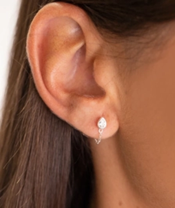 Boucles d'oreilles goutte zircon et chaîne Argent 925
