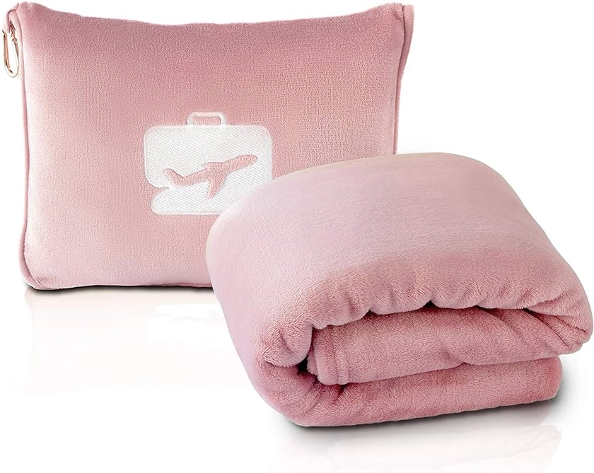 Amazon.com: EverSnug Travel Blanket and Pillow - Premium Soft 2 in 1 Airplane Blanket with Soft Bag Pillowcase, Hand Luggage Sleeve and Backpack Clip (Light Pink) : Home & Kitchen