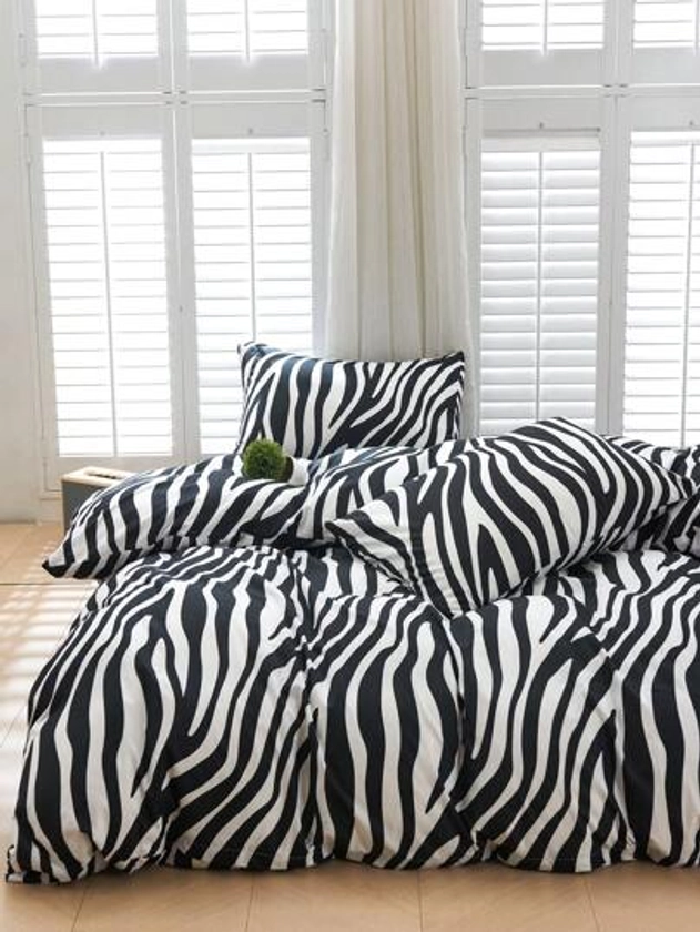 3pcs/set Zebra Stripe Pattern Duvet Cover Set Without Filler, Modern Animal Pattern Duvet Cover Set (1pc Comforter Cover, 2pcs Pillowcase) For Bedroom