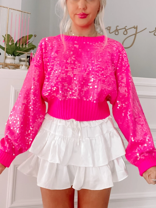 Swear By Sequins Sweater | Hot Pink