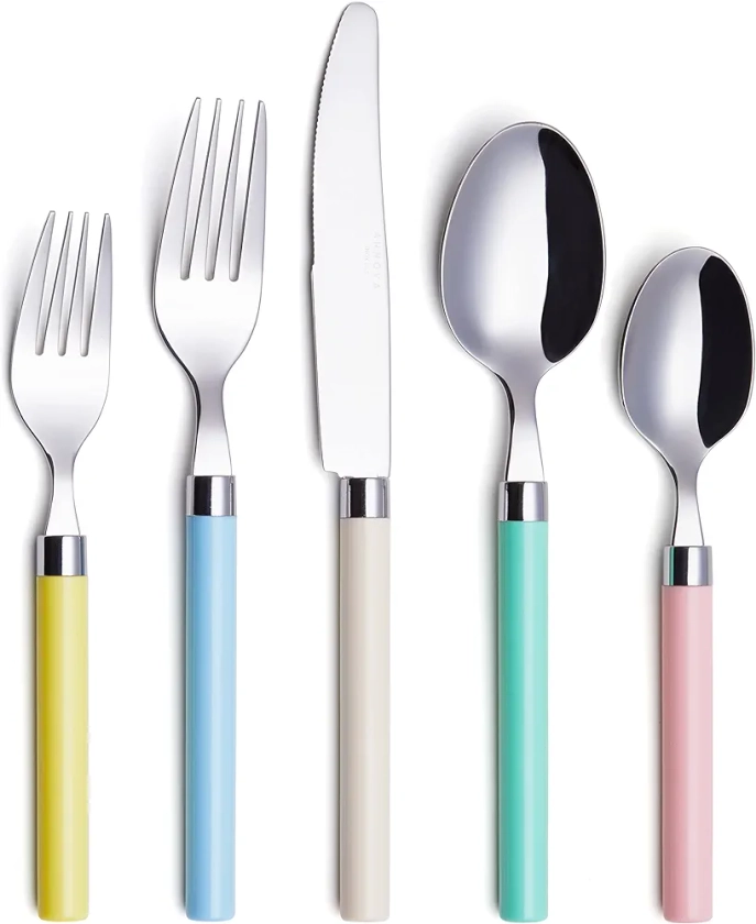 ANNOVA Silverware Set 20 Pieces Stainless Steel Cutlery Color Handle Flatware - 4 x Dinner Knife; 4 x Dinner Fork; 4 x Salad fork; 4 x Dinner Spoon; 4 x Dessert Spoon (Mix 68)