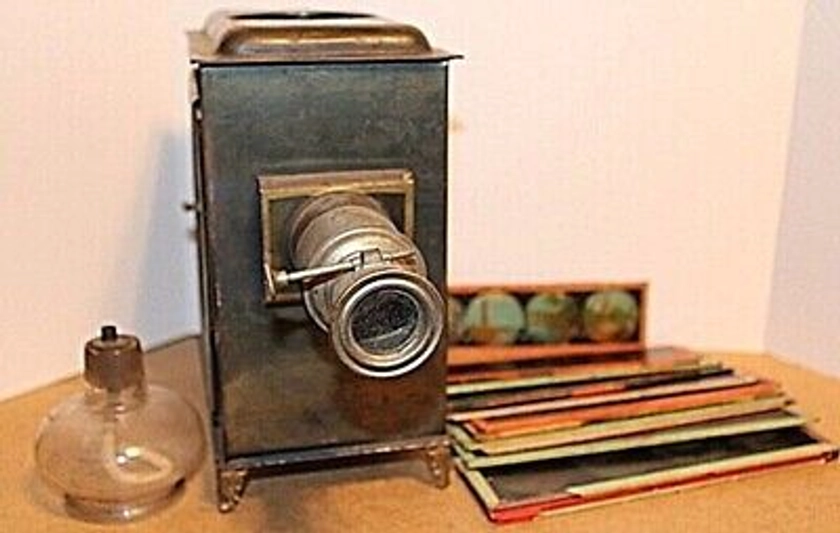 1800's Kerosene lighted Magic Lantern / Projector w/15 Glass slides, Antique | eBay