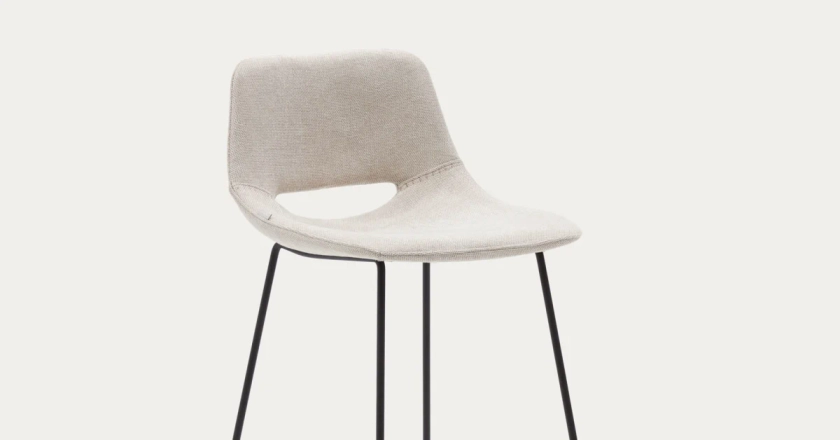 Tabouret Zahara beige et acier noir hauteur 76 cm | Kave Home®