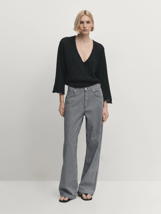 Recht model gestreepte jeans met hoge taille - Massimo Dutti Netherlands
