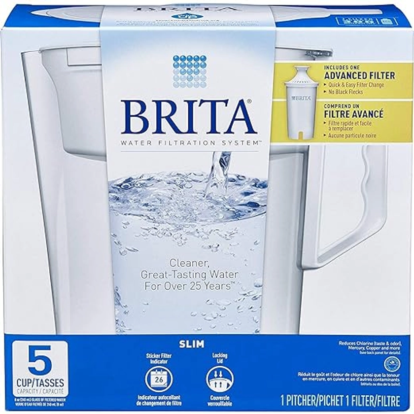 Amazon.com: Brita Water Pitcher, SLIM, Capacity, includes One Advanced Filter, White - 5 Cup Size : Industrial & Scientific