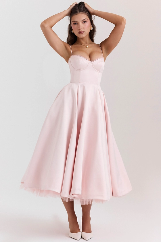 Clothing: Midi Dresses: 'Mademoiselle' Ballerina Pink Corset Midi Dress