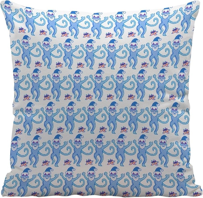 Ayxvt Preppy Pillow Cover 18x18, Blue Christmas Monkey Pillow Cases, Monkey Decor for Bedroom Bed, Gifts for Monkey Lovers Teen Girls Women(Christmas Blue)