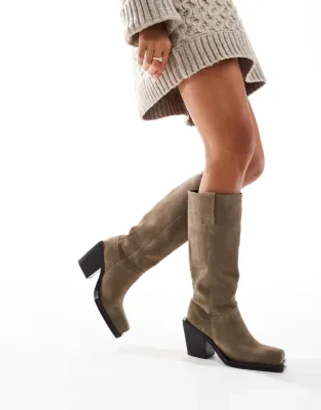 ASOS DESIGN - Cela - Bottes à enfiler en daim style western - Taupe