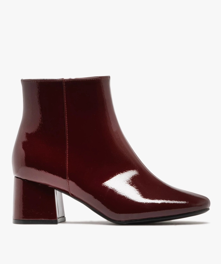 Bottines femme à talon carré vernies et à zip rouge fonce | GEMO