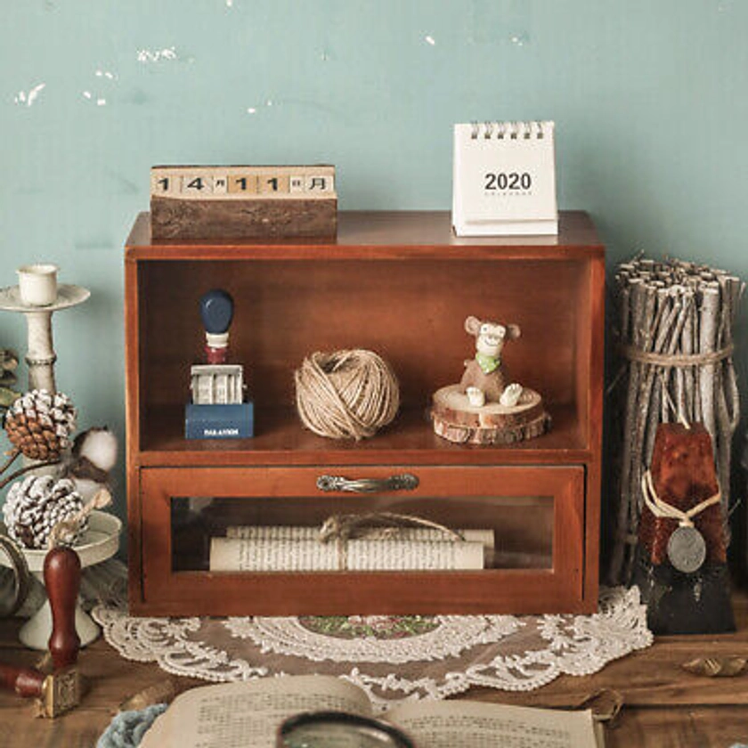 Vintage Wooden Cosmetic Organiser Drawer Desktop Makeup Storage Cabinet Box Case | eBay