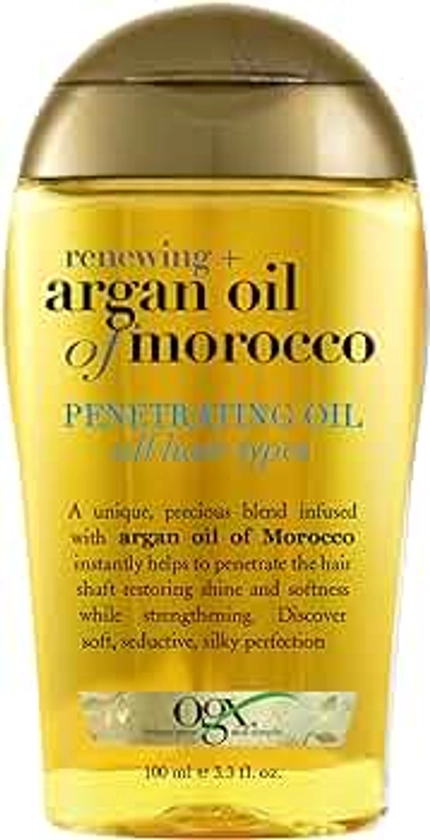 OGX Renewing + Argan Oil of Morocco Penetrating Hair Oil Treatment, Moisturizing & Strengthening Silky Oil for All Hair Types, Paraben-Free, Sulfated-Surfactants Free, 3.3 fl oz