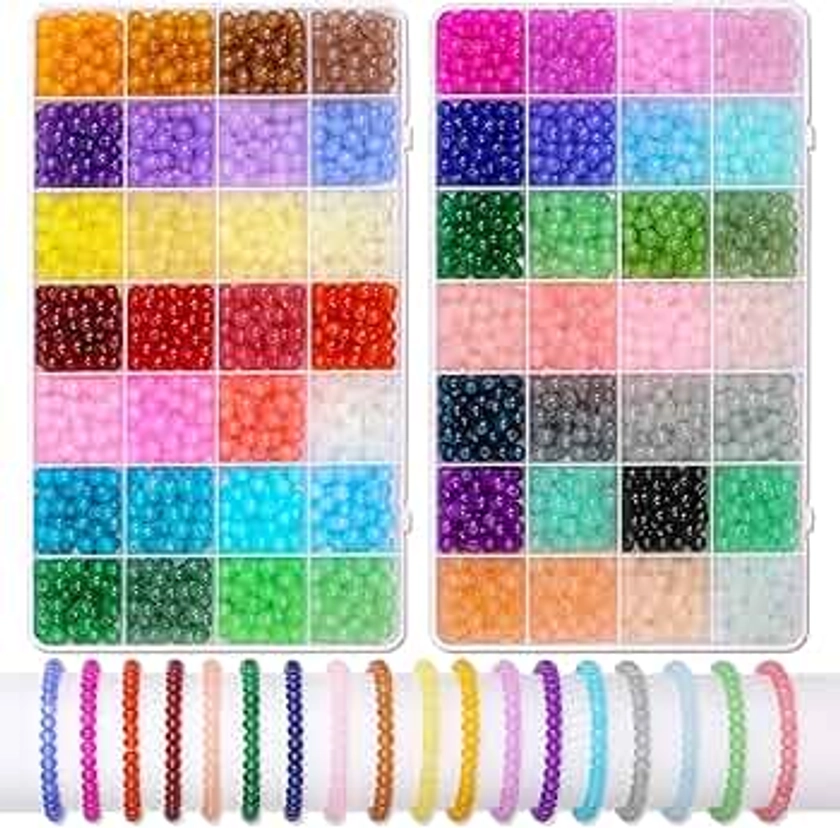 PAXCOO 3200pcs 6mm Glass Beads for Jewelry Making, 56 Colors Glass Beads for Bracelet Making, Beaded Bracelets Kit for Bracelet Earring Necklace Jewelry Making Supplies