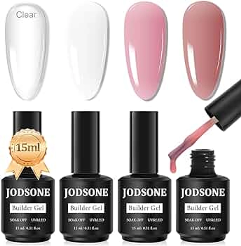 JODSONE 4 Bottles of 15 ML Capacity Builder Gel Nail Kit Building Nail for Extending Nails Need to Cured By Nail Lamp