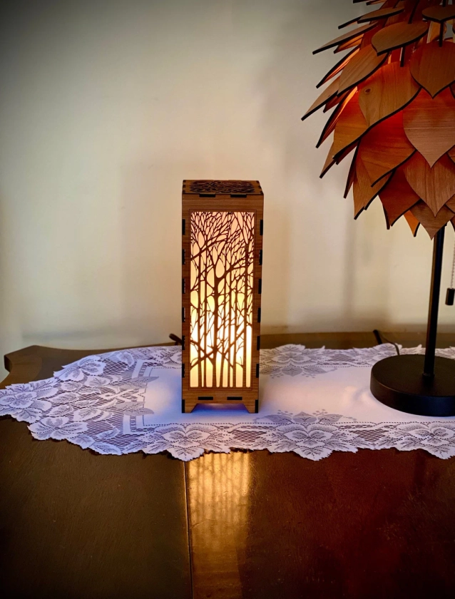 The Trees Wood Lamp, Single or Pair Elegant, Nature Pattern, Great for End Tables, Bedside, Shelf Lights, Nightlight Handmade to Order - Etsy Japan