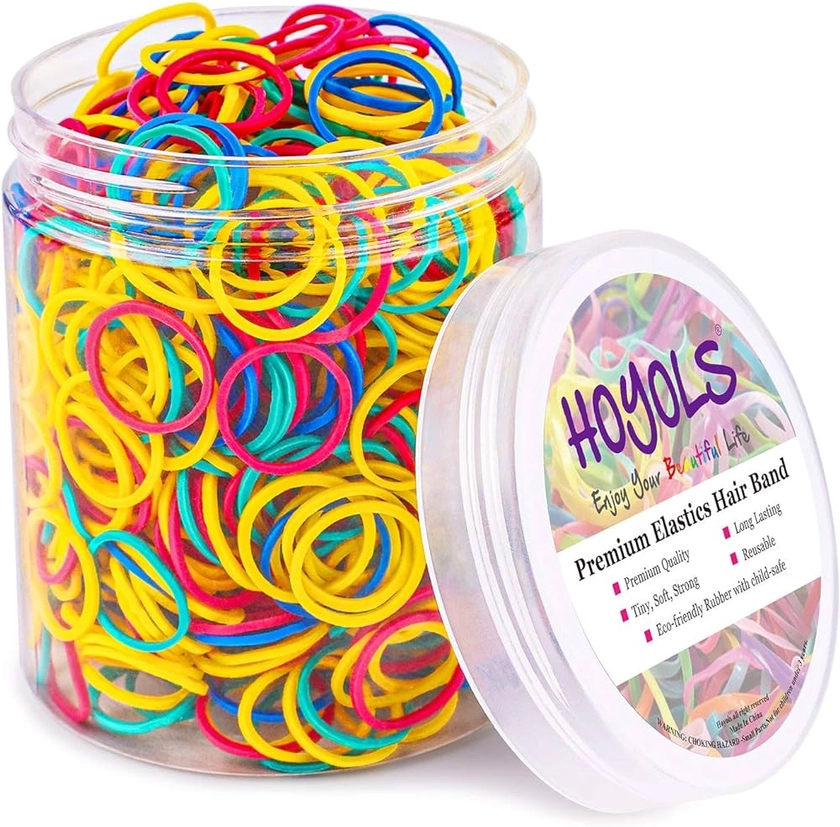 HOYOLS 1/2 Inch Small Rubber Bands for Hair Ties Assorted Color Rainbow Elastics Mini Reusable Rubberband for Braids Braiding Colorful for Baby Girl Infants Toddler Supplies 1000pcs (S) Latex-Free