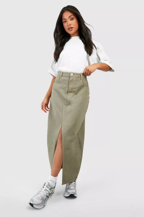 Petite Split Front Denim Maxi Skirt