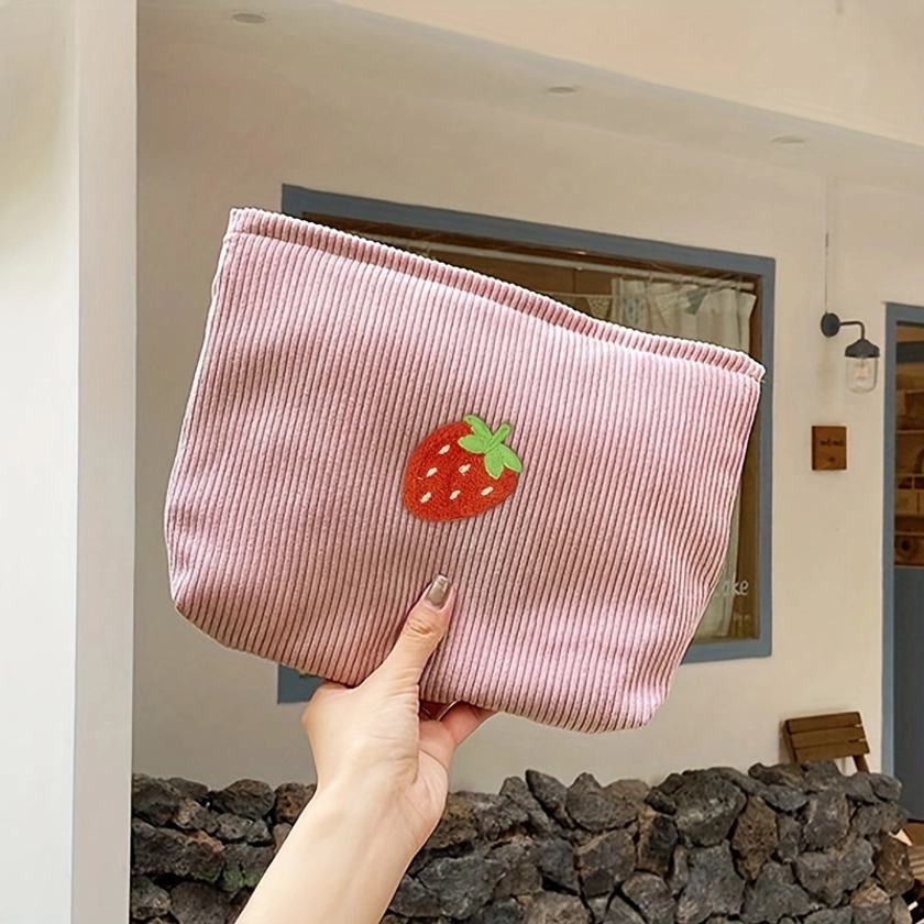 Strawberry Corduroy Makeup Bag Cute Bag Women's - Temu Canada